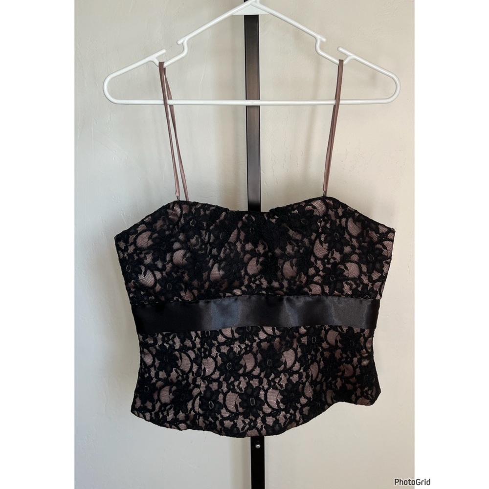 Wtoo Watters Vintage 90s Black Lace Corset Strapless Top Size 10